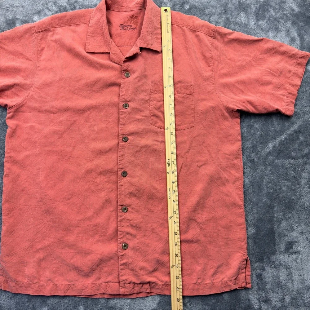 Tommy Bahama Shirt Mens Large Orange 100%‎ Silk Floral Leaf Pattern Button Up